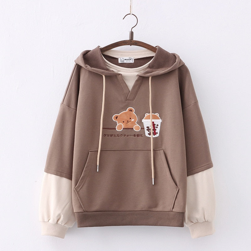 Fashion Women Hoodies Winter Clothes Kawaii Fleece Cute Bear Anime