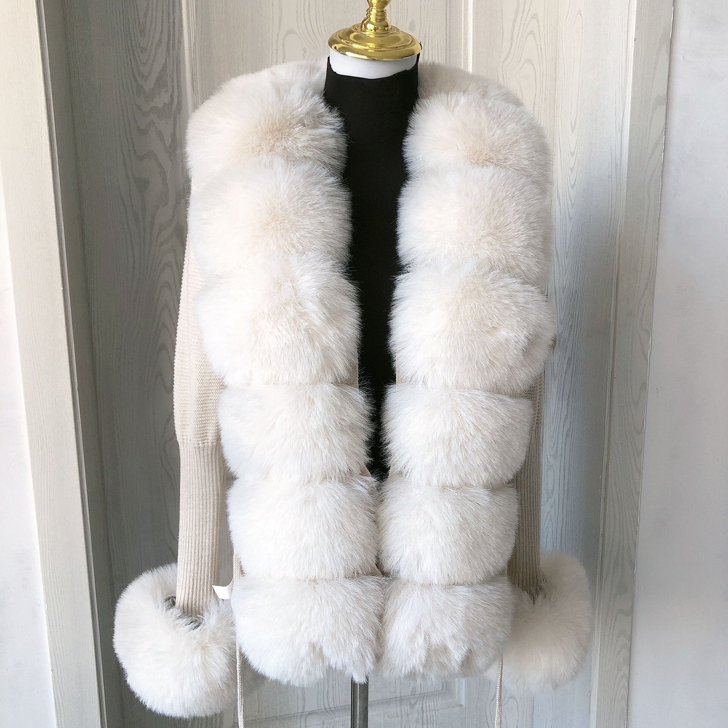 Women Faux Fur Knit Sweater cardigan Spring Autumn elegant Knitted sweater