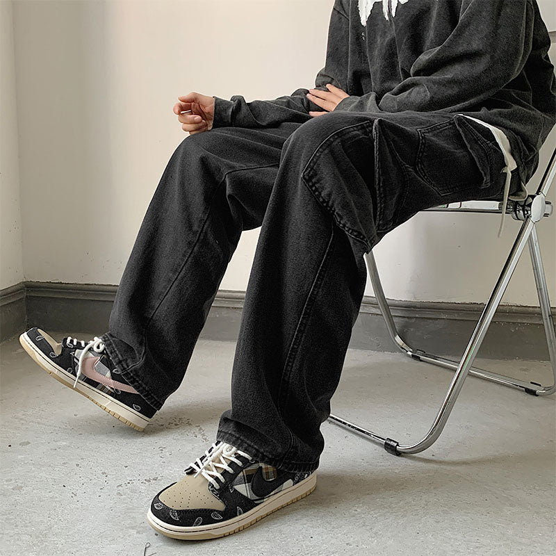Baggy Men Jeans Straight Cargo Pants Spring Autumn Fashion Vintage Blue Denim