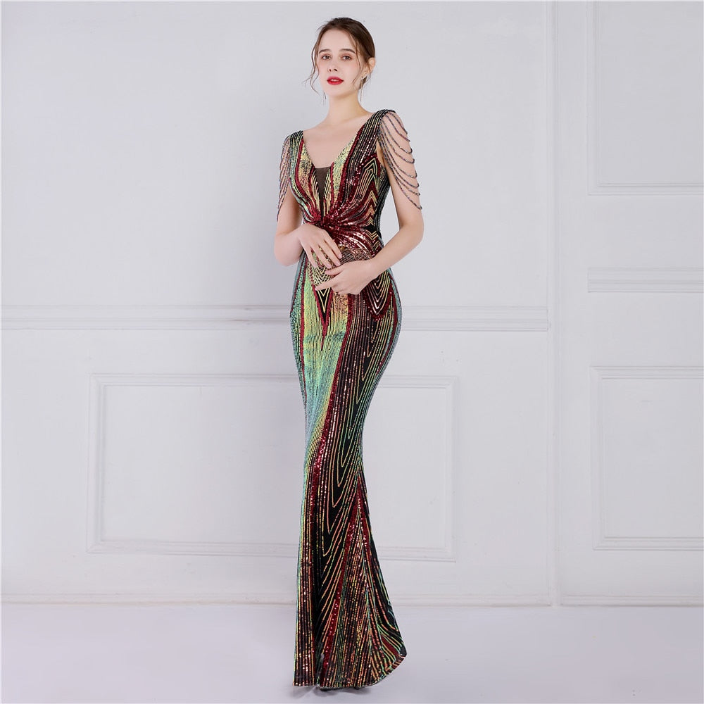 Evening wear Dresses: Long Evening Dress Luxury Beading Formal Dress Women