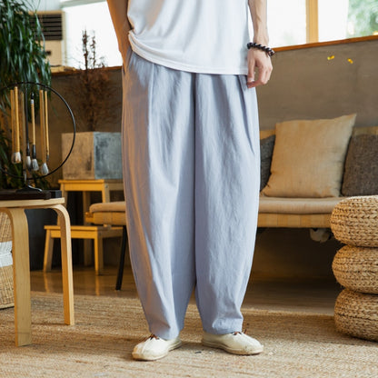 Japanese Loose Men Cotton Linen Pants Male Summer Breathable