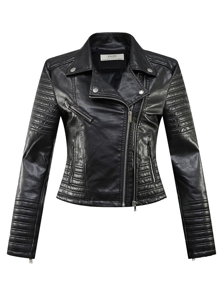 Fashion Women Autumn Winter Motorcycle Faux Leather Jackets Lady Long Coats
