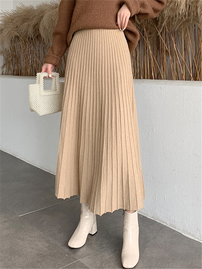 Thicken Women Knitted A-line Skirt Elegant Autumn