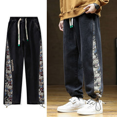 Men Jeans Baggy Pants Fashion Bear Patchwork Wide