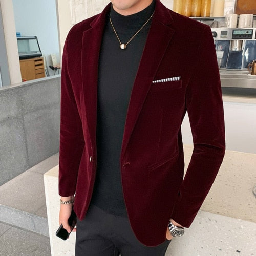 Blazer Fall Winter Velvet Slim Suit Jacket Fashion Men