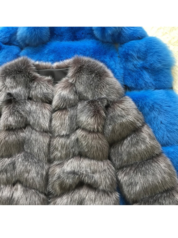 Luxury Splicing Long Fur Coat Women Thick Warm Winter