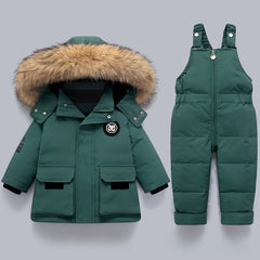 children clothing set 2 pcs down jacket hooded strap suit boys thicken warm parka