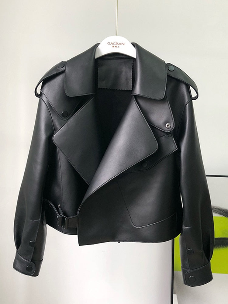 Fashion Faux Soft Leather Jacket Women Loose PU Leather Short Coat One