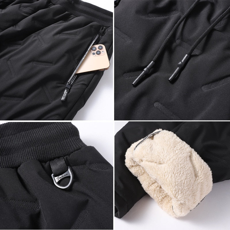 Men Winter Fleece Thick Lambswool Warm Sweatpants Casual