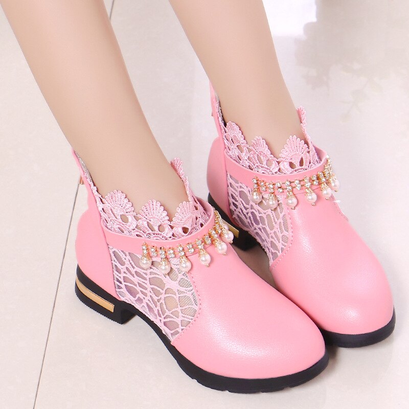 Princess Girls Boots Kids Ankle Boots Lace Fabric Breathable Princess Sweet