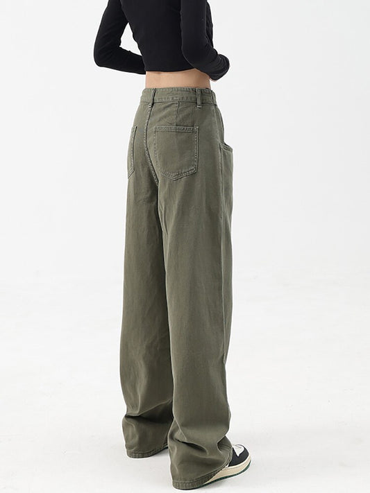 Casual Autumn Women Long Jeans Trousers High Waist Pockets Loose Female