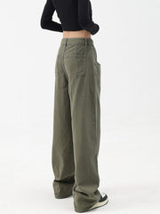 Casual Autumn Women Long Jeans Trousers High Waist Pockets Loose Female