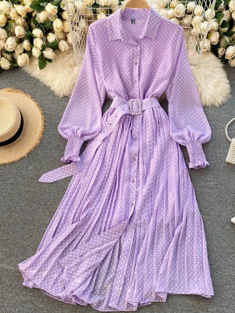 Spring And Summer French Vintage Maxi Dress Sundress Ladies Long Sleeve