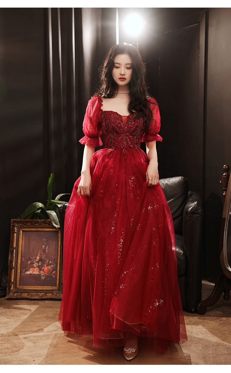 Evening wear Dresses: Prom Dress Sequins Mesh Sleeve Appliques Party Ball Gowns