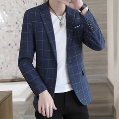 Men's Casual Business Plaid Slim Fit Formal Dress Blazers Jacket Suit