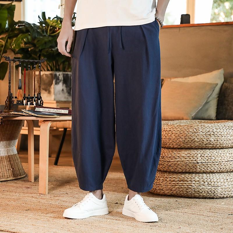 Japanese Loose Men Cotton Linen Pants Male Summer Breathable