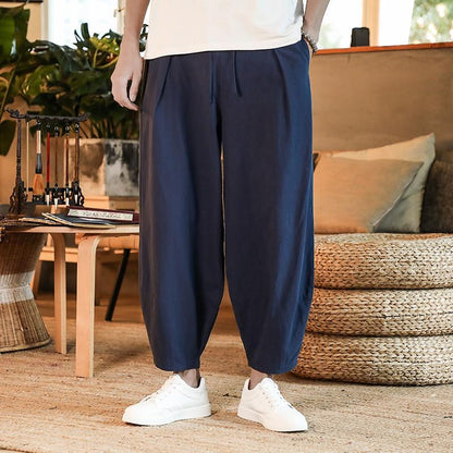 Japanese Loose Men Cotton Linen Pants Male Summer Breathable