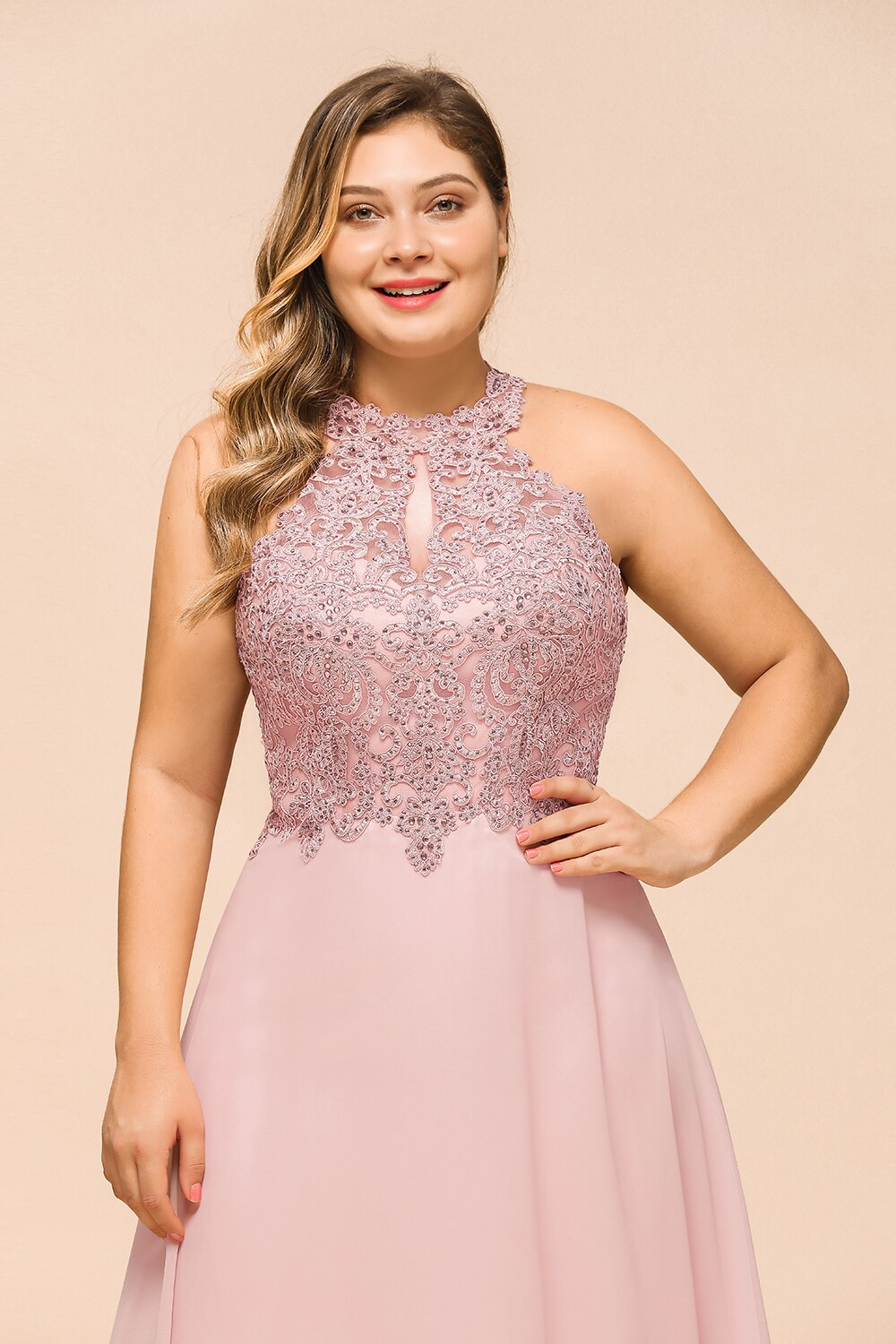 Homecoming Dresses: Prom Dress Halter Neck Bodice Layered in Embroidered