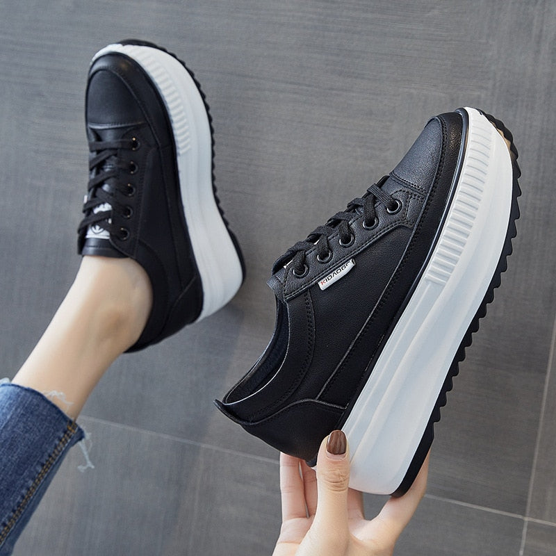 Fujin Dad Shoes Chunky Sneakers Wedge Heel Platform White Air Mesh Hollow Shoes