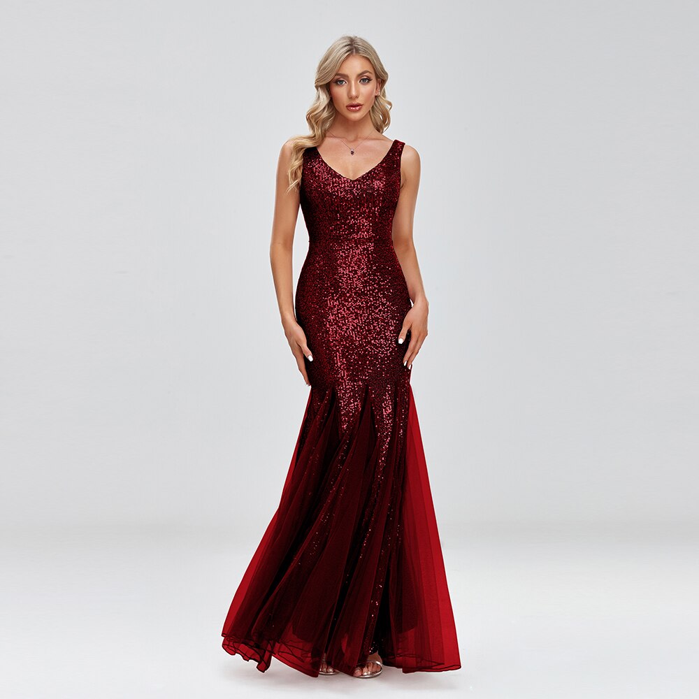 Evening wear Dresses: Women Elegant Double V-neck Cocktail  Dress Mermaid