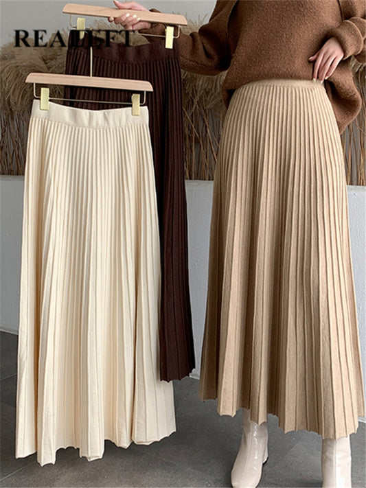 Thicken Women Knitted A-line Skirt Elegant Autumn