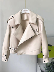 Fashion Faux Soft Leather Jacket Women Loose PU Leather Short Coat One