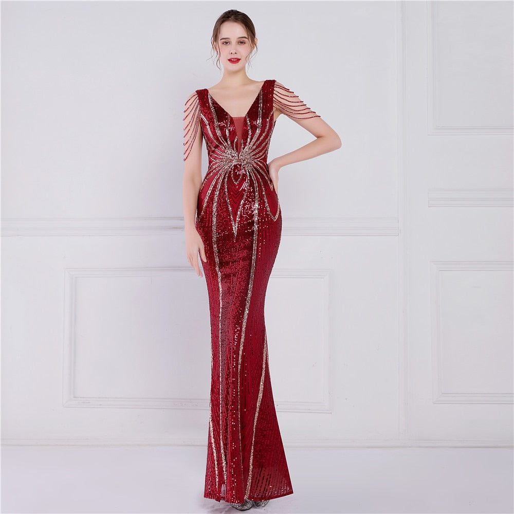 Evening wear Dresses: Long Evening Dress Luxury Beading Formal Dress Women