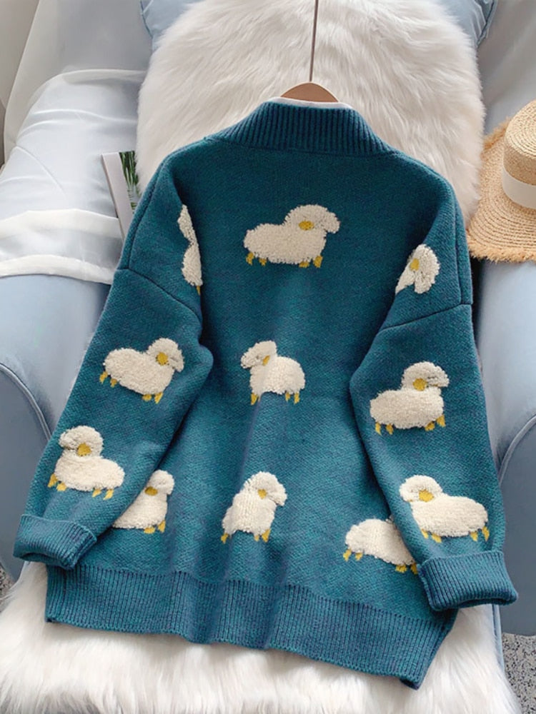 Women Sweater Cardigans Knit Coat V Neck Sheep Cardigans Sweaters Warm Knitwear