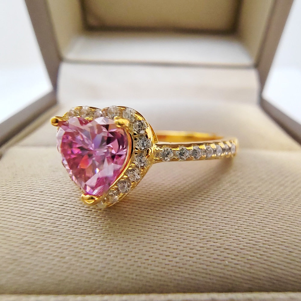Heart Shaped Gold Ring Pink Moissanite 2CT 8MM with Certificate