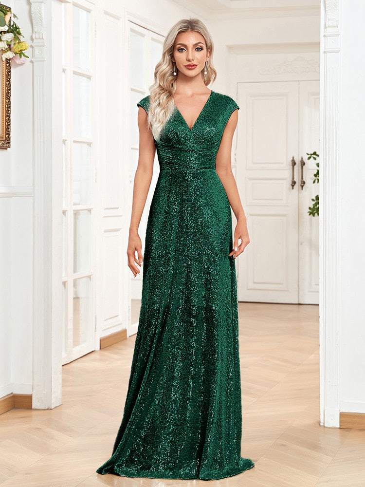 Evening wear Dresses: Women Elegant V-neck Mermaid Evening Dress Floor Length
