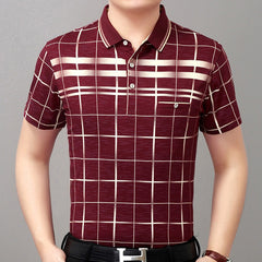 Polo Shirt Men Short Sleeve Polos Shirts Plaid Slim Fit Mens Pol