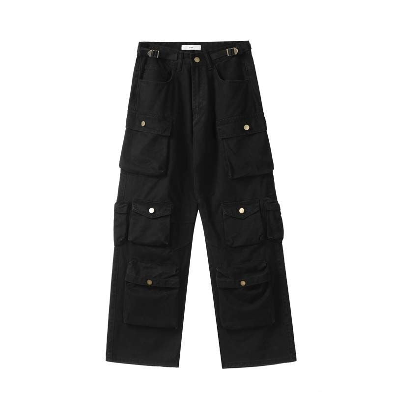 Street Popular White Multi-pocket Overalls Men Harajuku Style