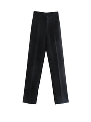 Women Chic Fashion Office Wear Straight Pants Vintage High Waist Zipper