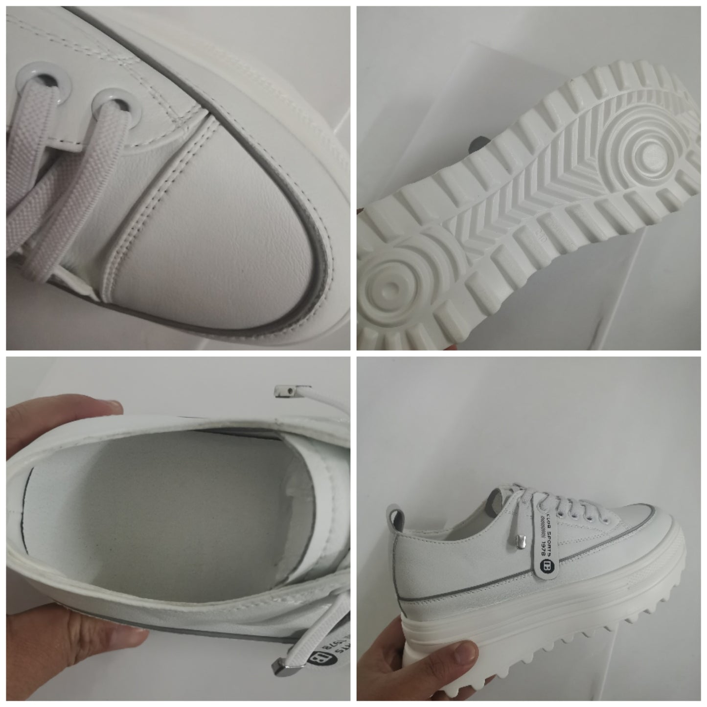 Genuine Leather Platform Wedge Shoes Chunky Sneaker White Casual Shoes Comfortable