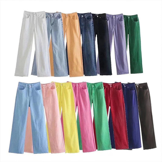 Women Fashion Multi Color Straight High Waist Denim