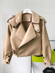 Fashion Faux Soft Leather Jacket Women Loose PU Leather Short Coat One