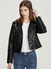 Leather Jacket Women Turndown Collar Pu Motorcycle Black Punk Coat