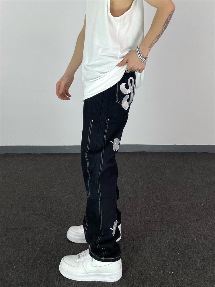 High Street Letter Embroidered Fried Street Pants Hip Hop Retro Loose