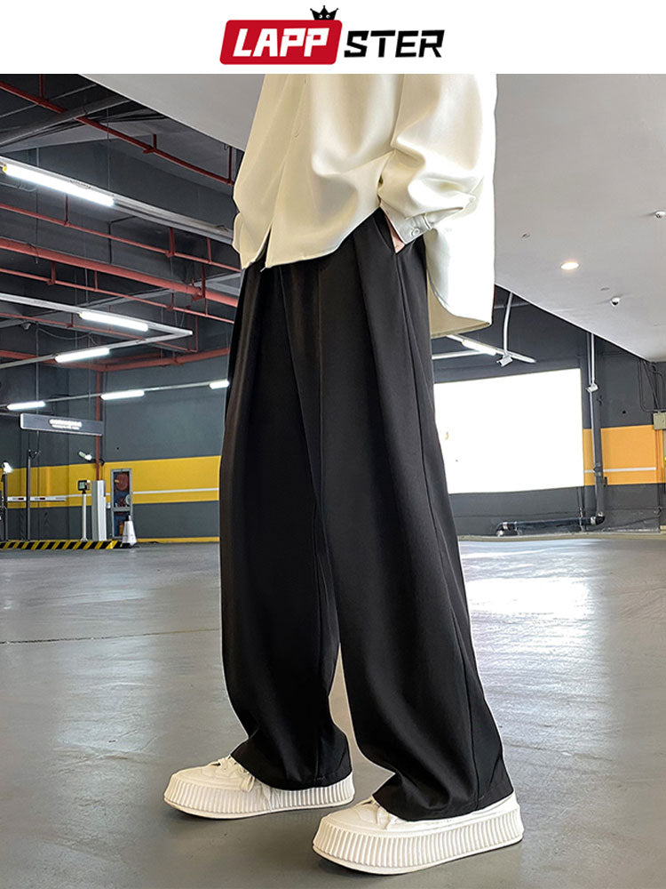 Men Korean Fashion Wide Leg Pants Mens Black Loose