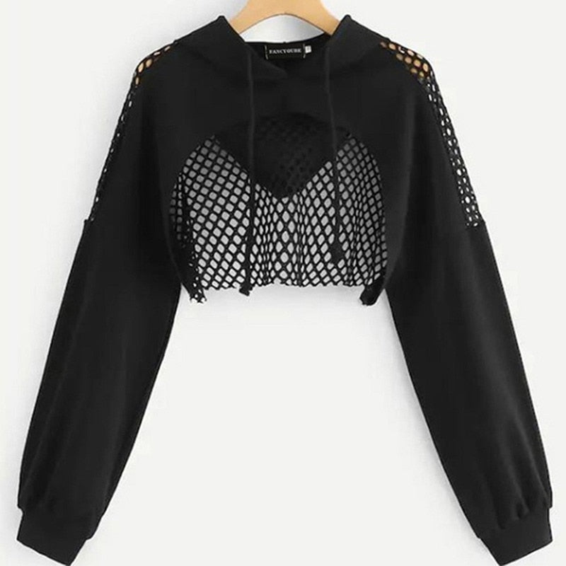 Women Hoodies Solid Crop Hoodie Long Sleeve Jumper Hooded Pullover