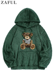 Hooded Hoodies for Men Fluffy Teddy Bear Pattern Sweatshirts