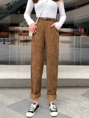 Women Casual Loose Corduroy Wide Leg Pants Fashion Full Length Trousers