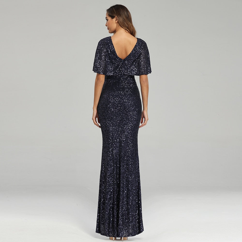 Evening wear Dresses: O-neck Evening Dress V-Back Formal Dress for Women