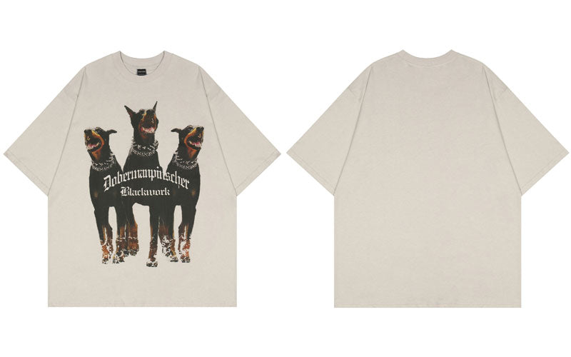 Mens Oversized T Shirt Streetwear Hip Hop Rottweiler Doberman Print Tshirts