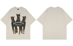 Mens Oversized T Shirt Streetwear Hip Hop Rottweiler Doberman Print Tshirts