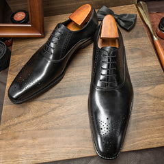 Oxfords Shoes Luxury Men Genuine Leather Office Business Wedding Black Red Wine Formal Shoe