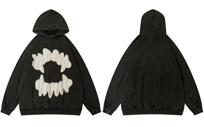 Vintage Mens Hoodie Sweatshirt Y2K Grunge Hip Hop Ripped Embroidery