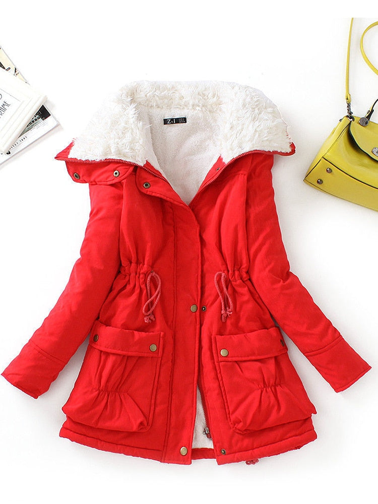 Winter Cotton Coat Women Slim Snow Outwear Medium-long Wadded Jacket