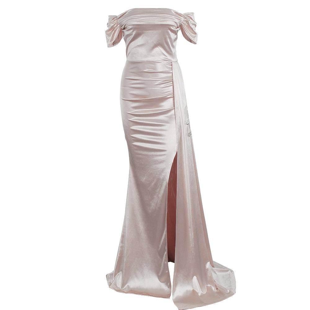 Evening wear Dresses: Women Off the Shoulder Fashion Burgundy Prom Gown