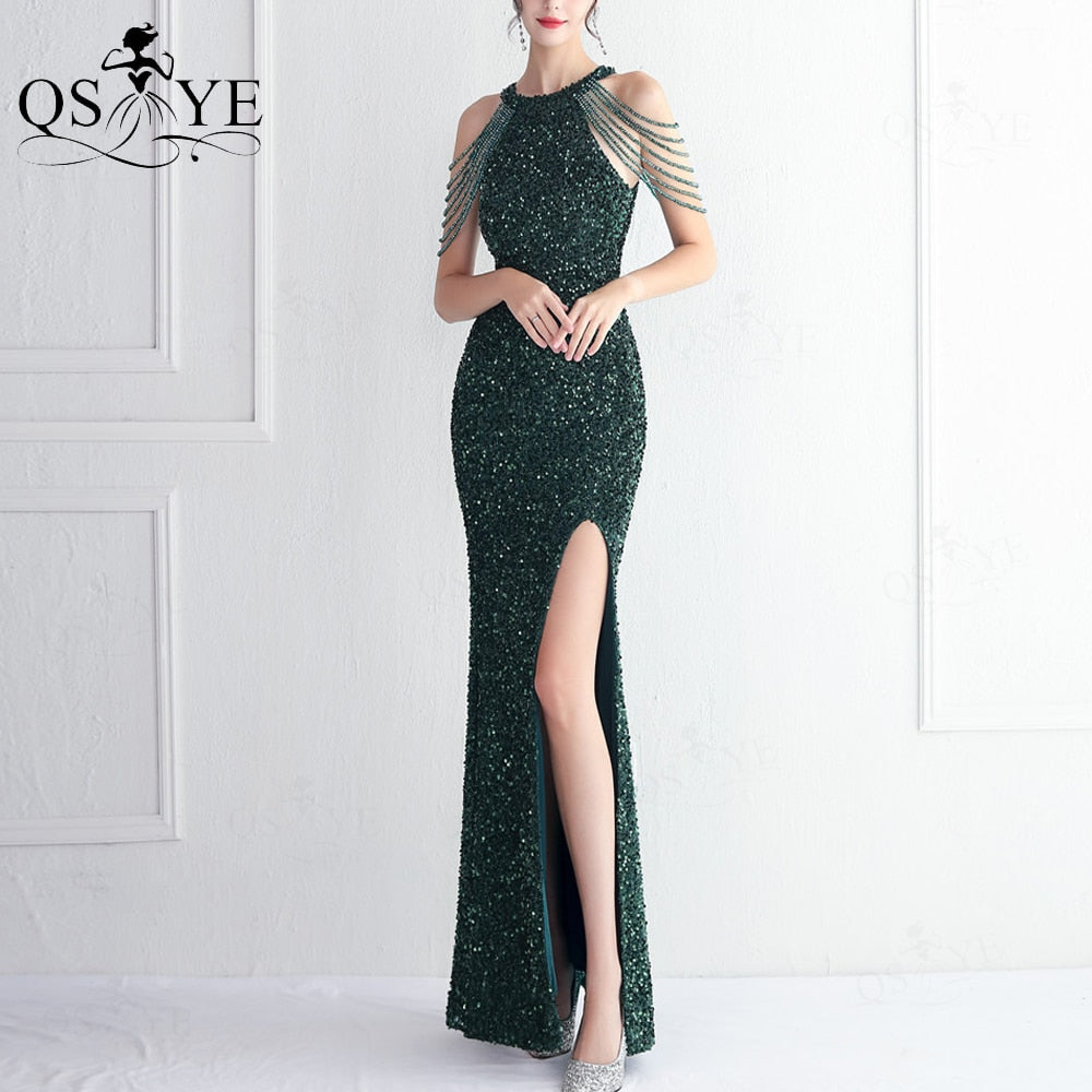 Homecoming Dresses: Prom Dresses Beadings Shoulder Straps Sequin Evening Gown